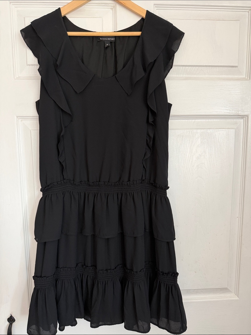 Banana Republic Black Sleeveless Tiered Ruffle Mini Dress